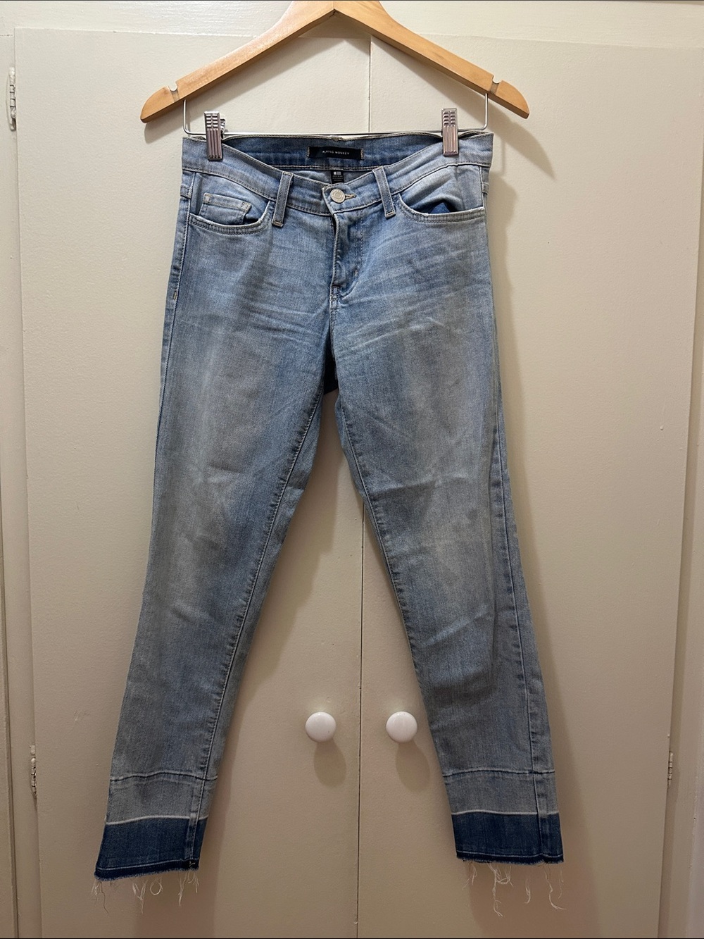 Flying Monkey Low Rise Light Blue Ankle Crop Jeans with Dark Hem